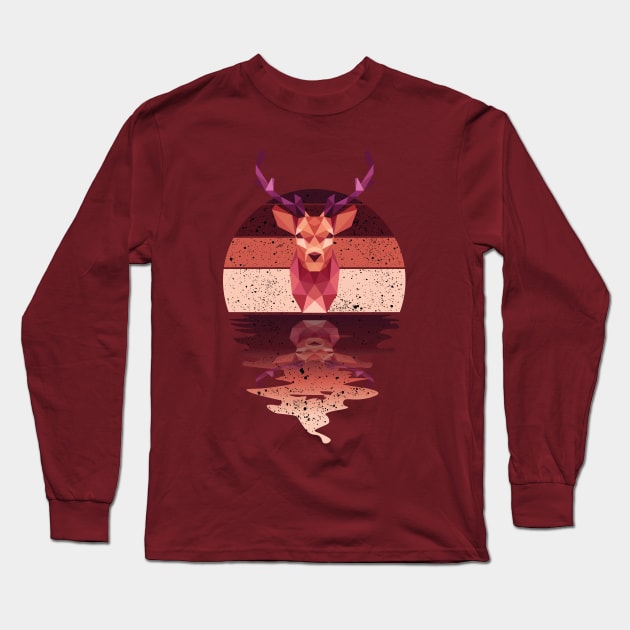 Vintage deer reflected on lights of moon Long Sleeve T-Shirt by mutarek